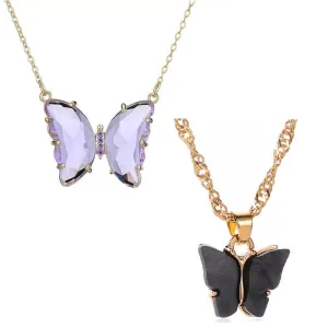 Combo of 2 Purple Crystal and Black Butterfly Pendant