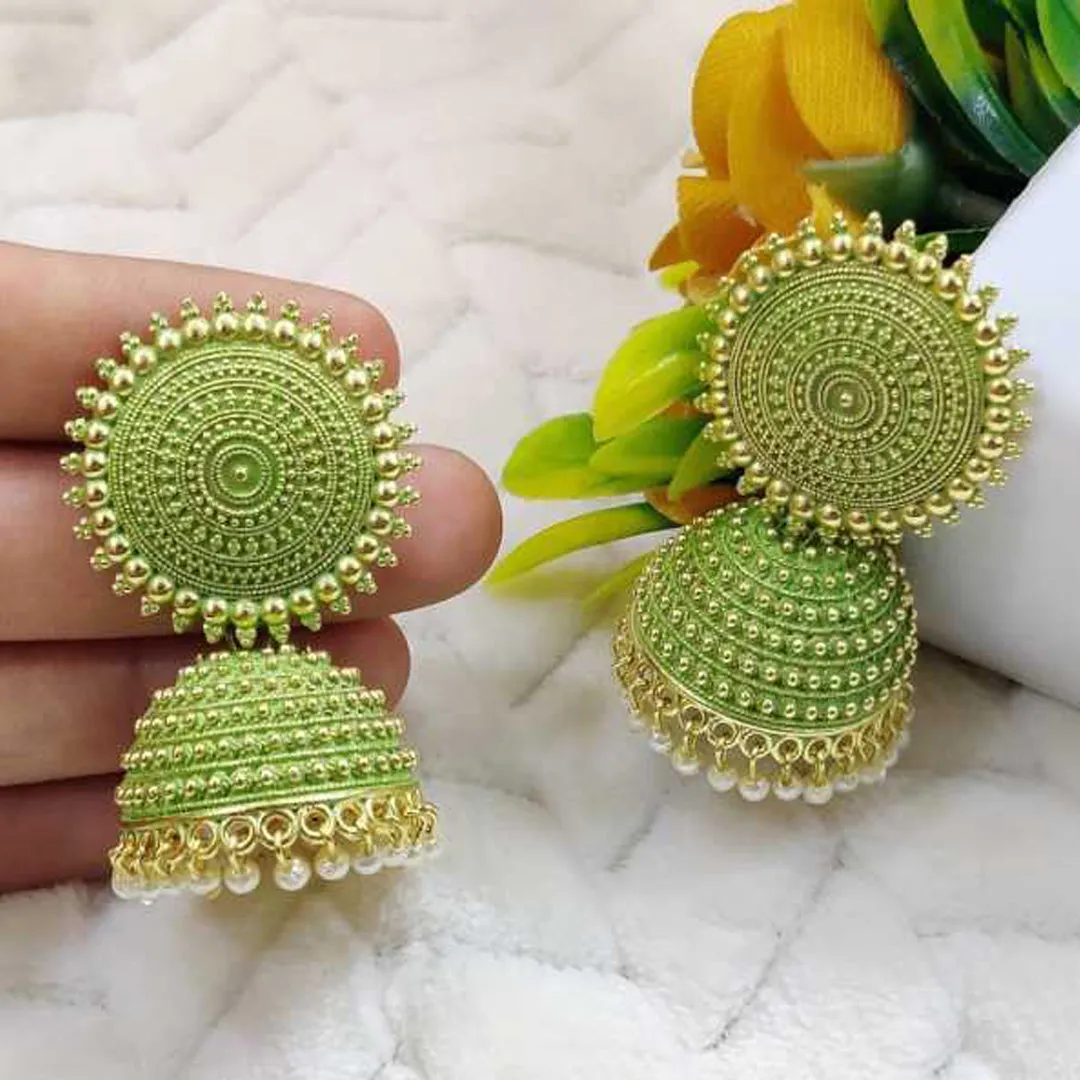 Combo of 2 Seagreen and Maroon Pearls Dome Shape Jhumki