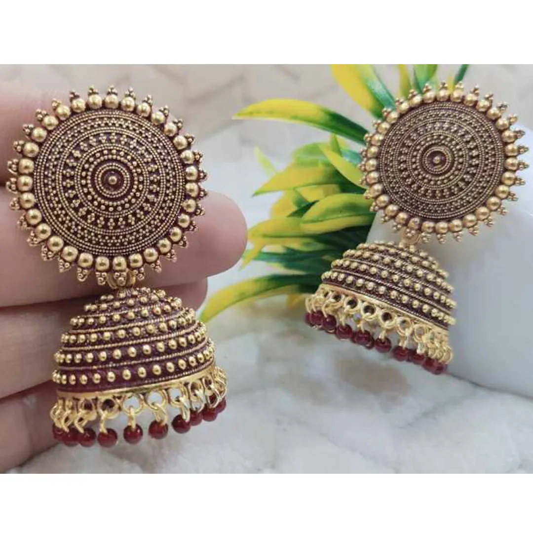 Combo of 2 Seagreen and Maroon Pearls Dome Shape Jhumki