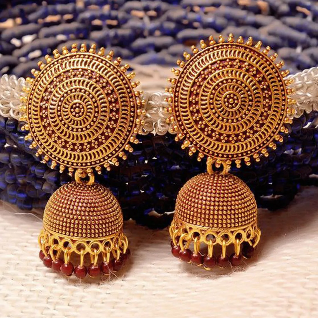 Combo of 2 Seagreen and Maroon Pearls Dome Shape Jhumki