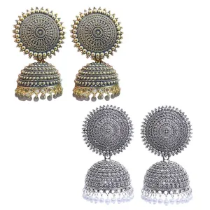 Combo of 2 Silver and Grey Pearls Dome Shape Jhumki