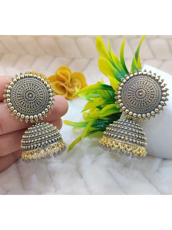 Combo of 2 Silver and Grey Pearls Dome Shape Jhumki