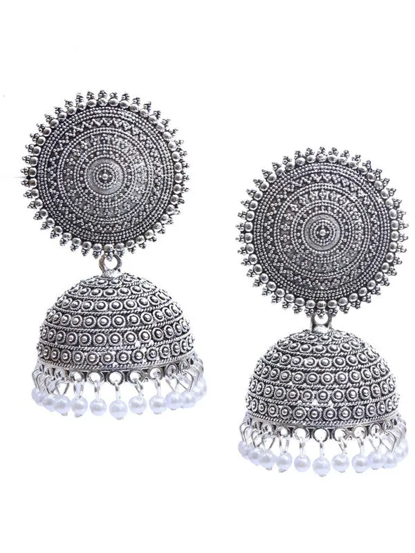 Combo of 2 Silver and Grey Pearls Dome Shape Jhumki