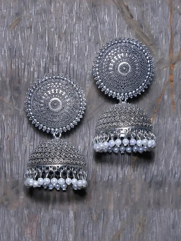 Combo of 2 Silver and Grey Pearls Dome Shape Jhumki