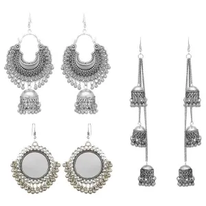 Combo Of 3 Pair Chandbali Mirror and Layered Jhumki