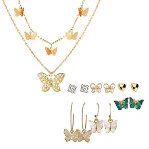 Combo Of Layered Butterfly Pendant With Earring Set