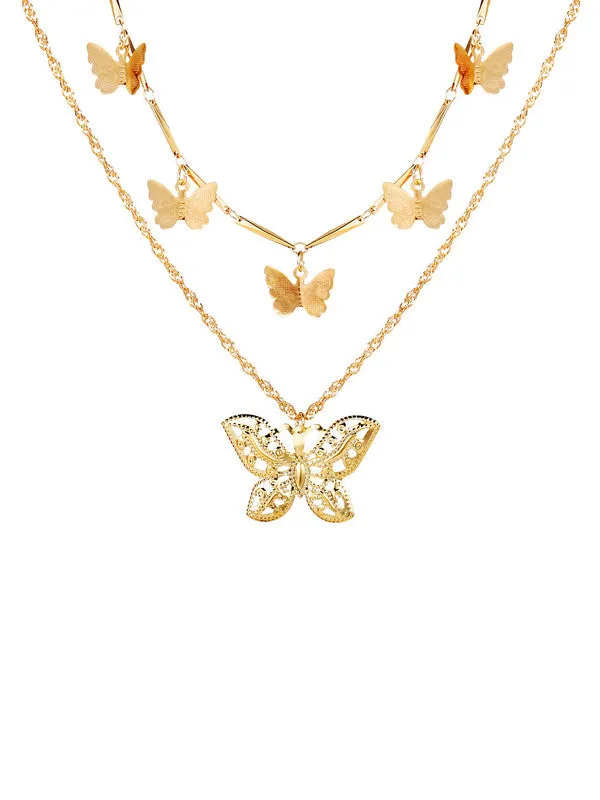 Combo Of Layered Butterfly Pendant With Earring Set