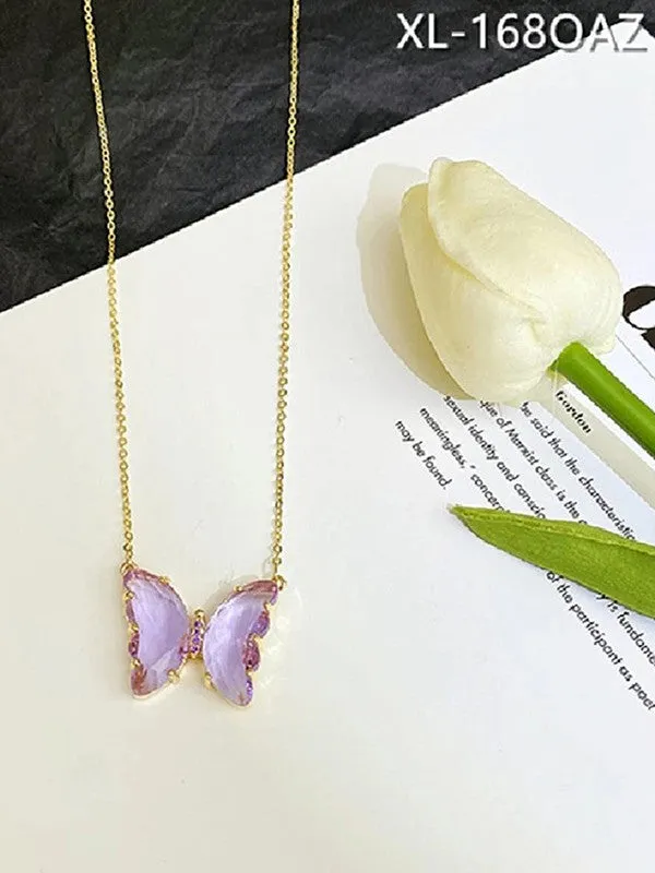Combo of Purple Crystal Butterfly Pendant With Ring
