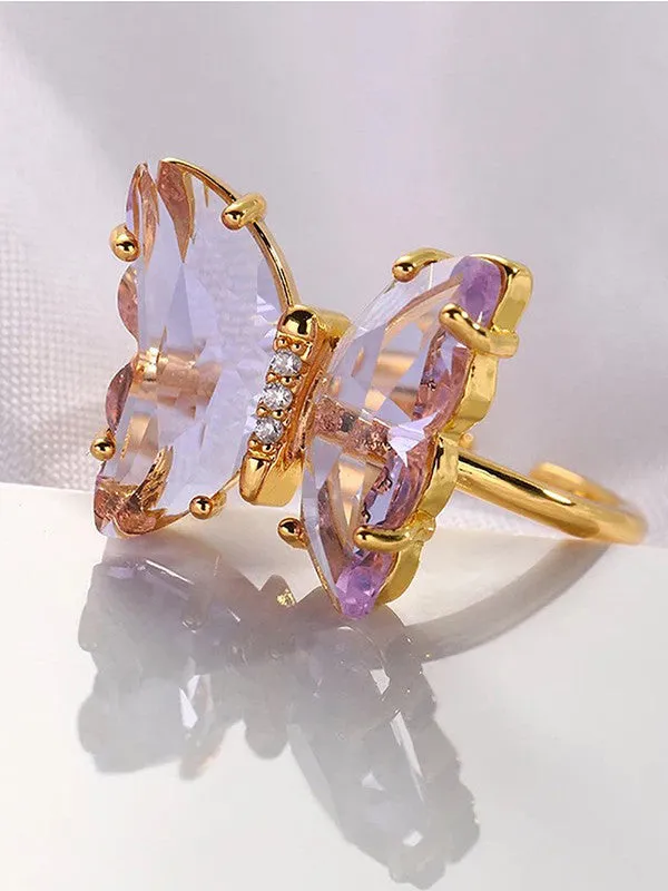 Combo of Purple Crystal Butterfly Pendant With Ring