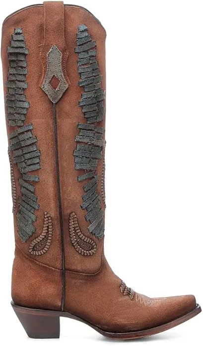 CORRAL LADIE'S COGNAC DENIM WOVEN TALL TOP WESTERN BOOTS A4754