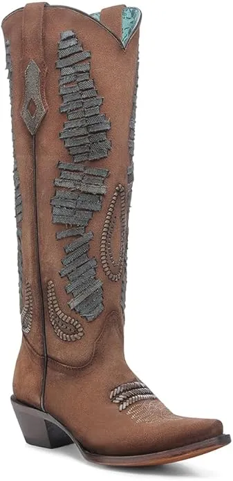CORRAL LADIE'S COGNAC DENIM WOVEN TALL TOP WESTERN BOOTS A4754