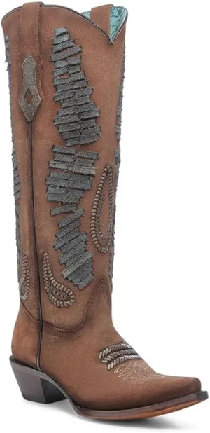 CORRAL LADIE'S COGNAC DENIM WOVEN TALL TOP WESTERN BOOTS A4754