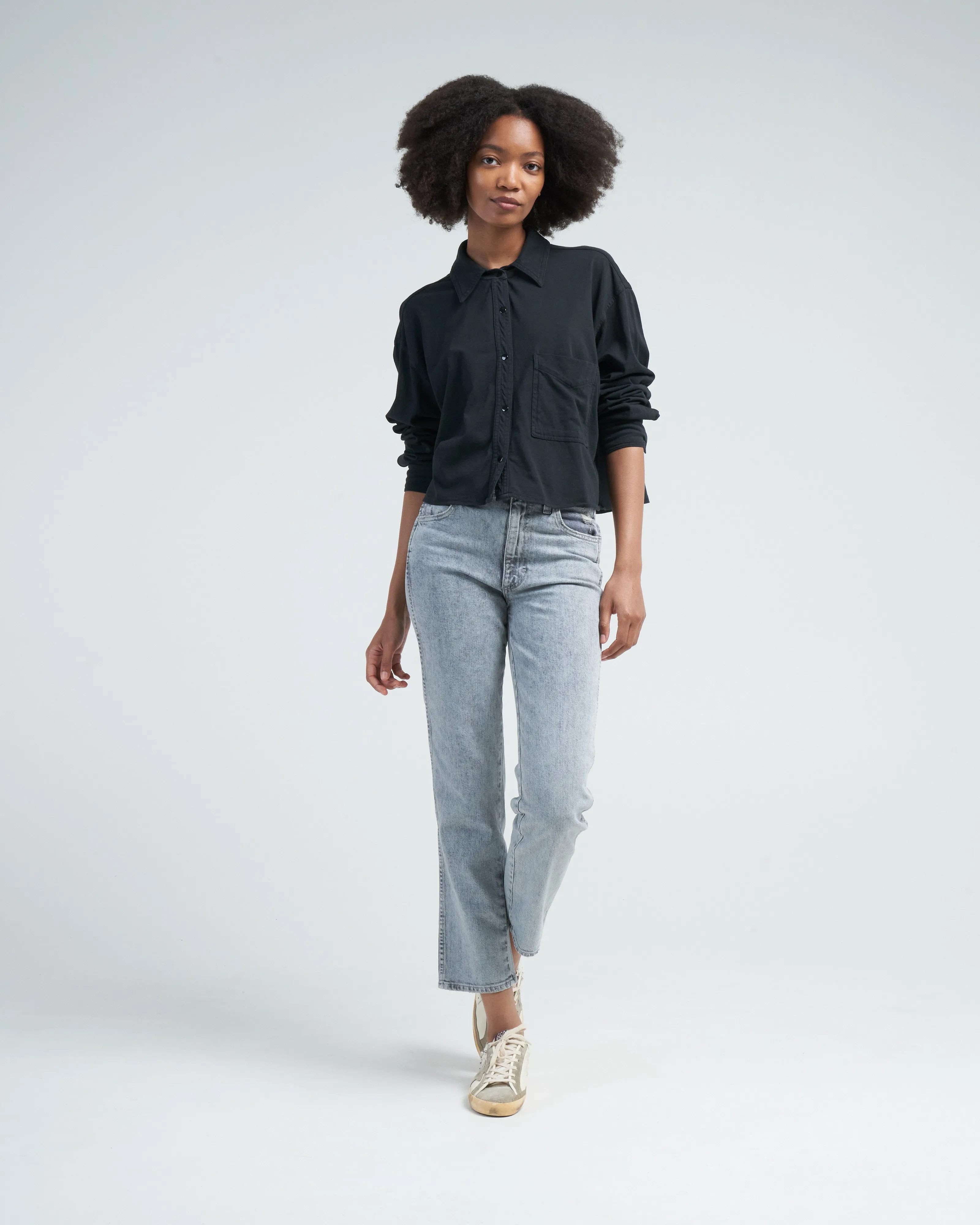 cropped knit shirt - stone black