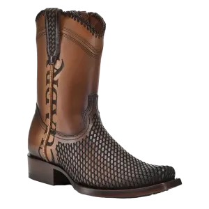 Cuadra Men's Denver Brown Laser & Woven Narrow Square Toe Boots CU817