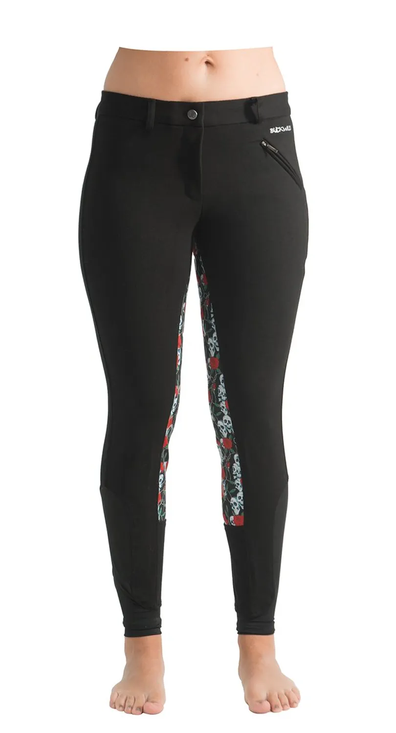 Curvy Mare | High-Waist Breech | Black   Skulls Roses | No Side Phone Pocket