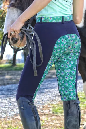Curvy Mare | High-Waist Breech | Navy   Peacock | No Side Phone Pocket