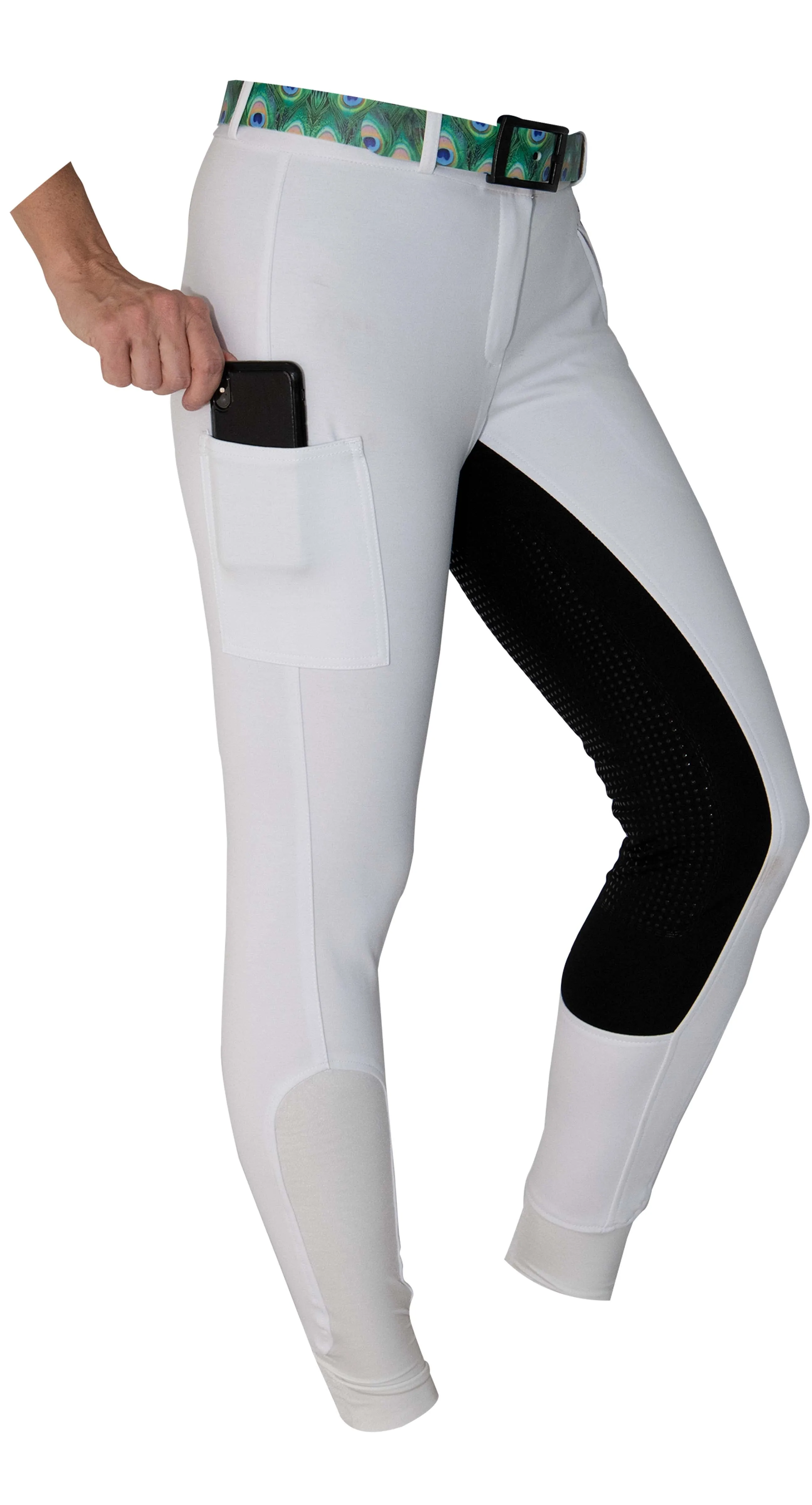 Curvy Mare | High-Waist Breech | White   Black | Side Pocket