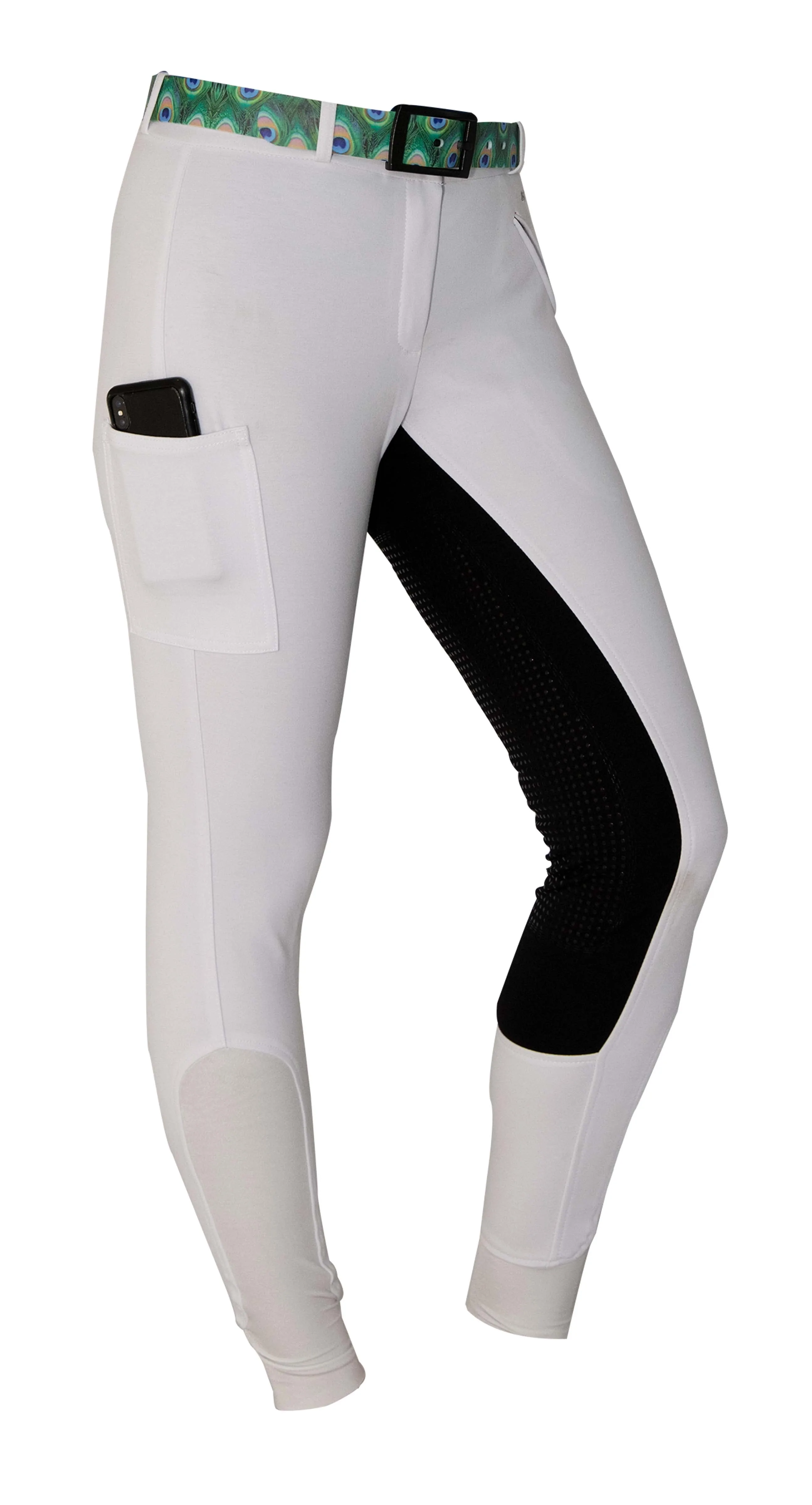Curvy Mare | High-Waist Breech | White   Black | Side Pocket