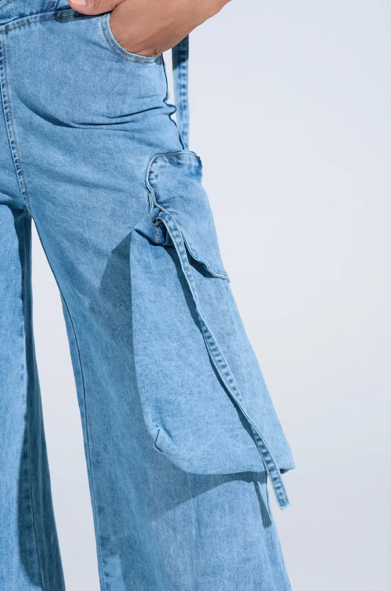 DON'T YOU DARE DENIM JUMPSUIT IN BLUE