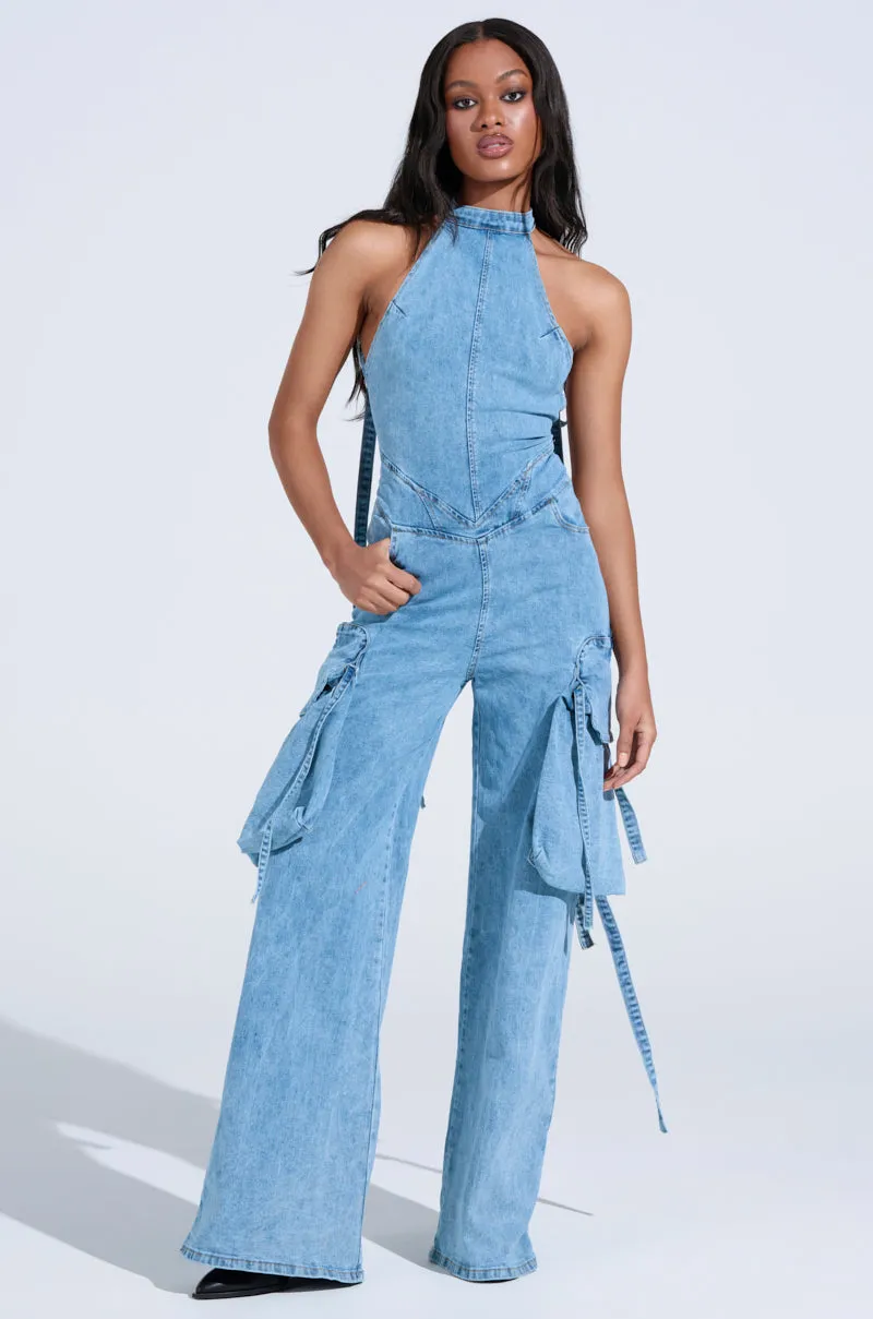 DON'T YOU DARE DENIM JUMPSUIT IN BLUE