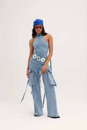 DON'T YOU DARE DENIM JUMPSUIT IN BLUE