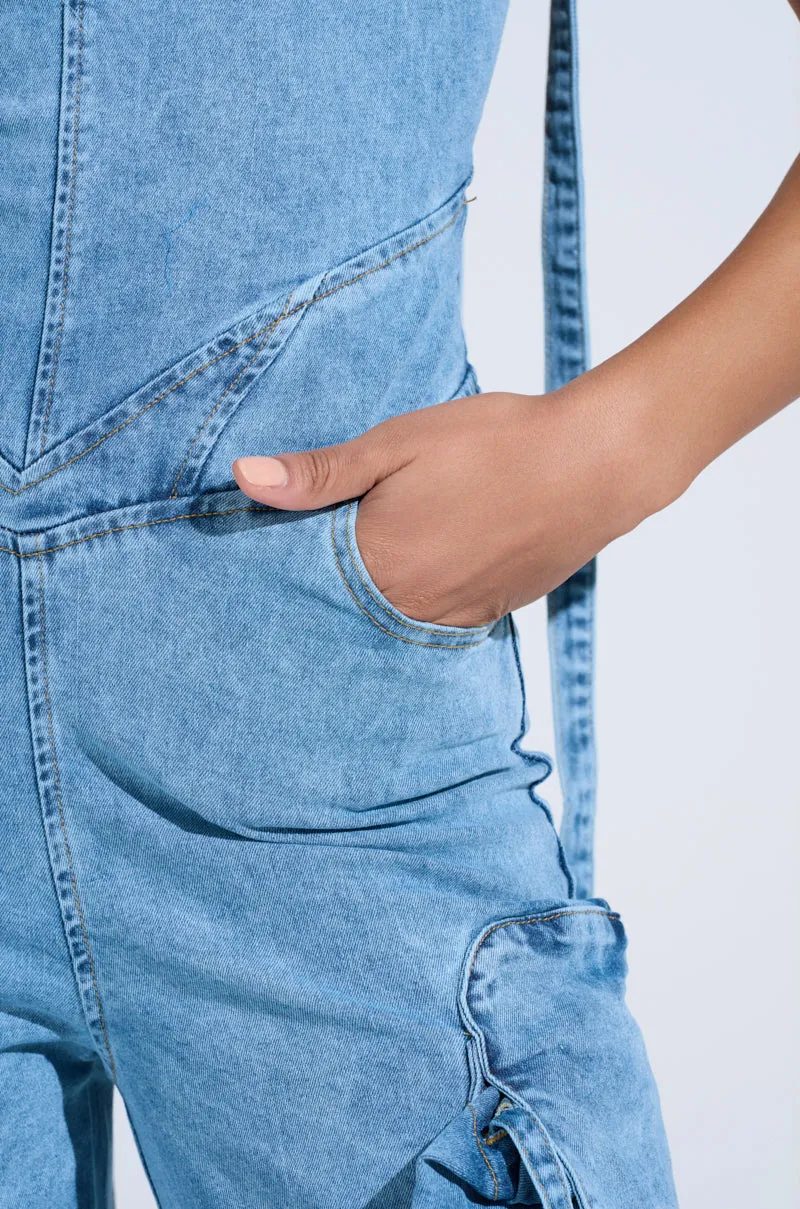 DON'T YOU DARE DENIM JUMPSUIT IN BLUE