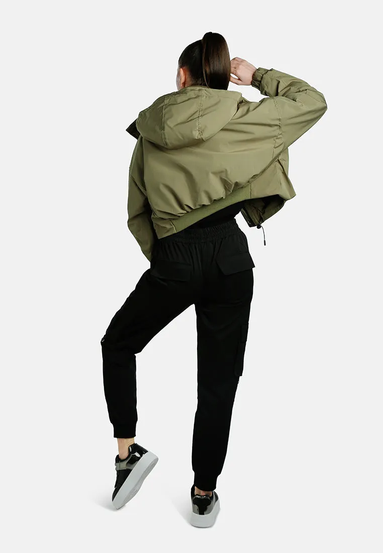 Drawstring Cropped Woven Jacket By RUW