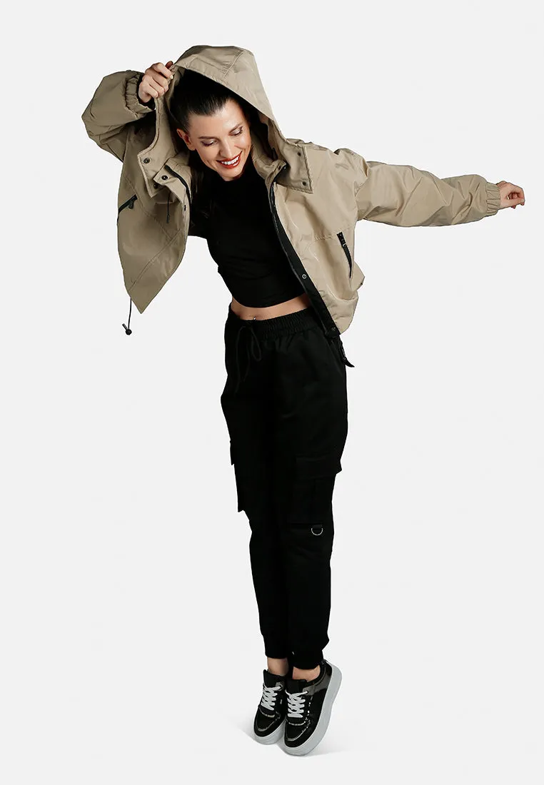 Drawstring Cropped Woven Jacket By RUW