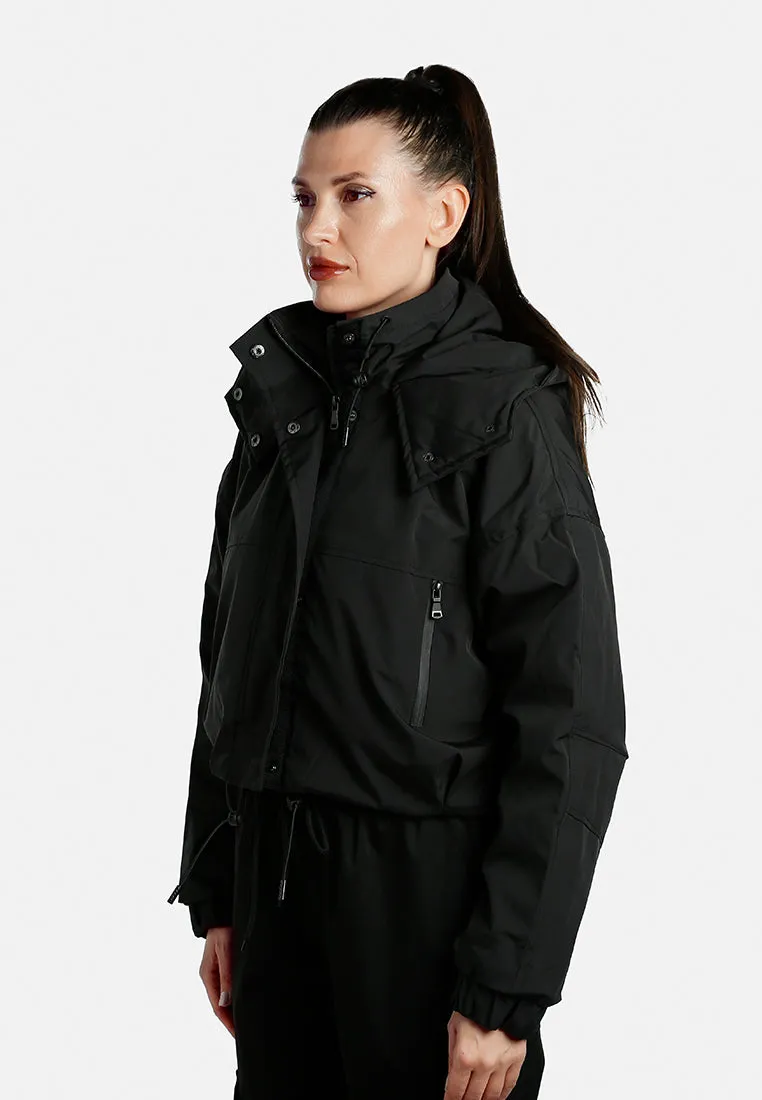 Drawstring Cropped Woven Jacket By RUW
