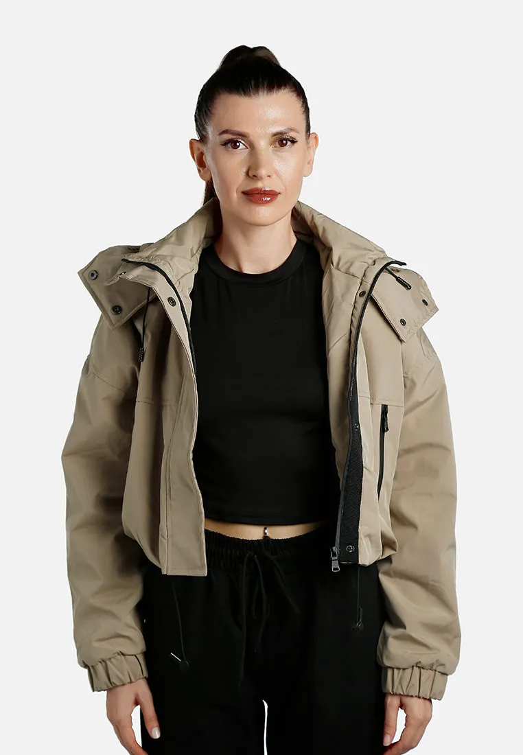 Drawstring Cropped Woven Jacket By RUW