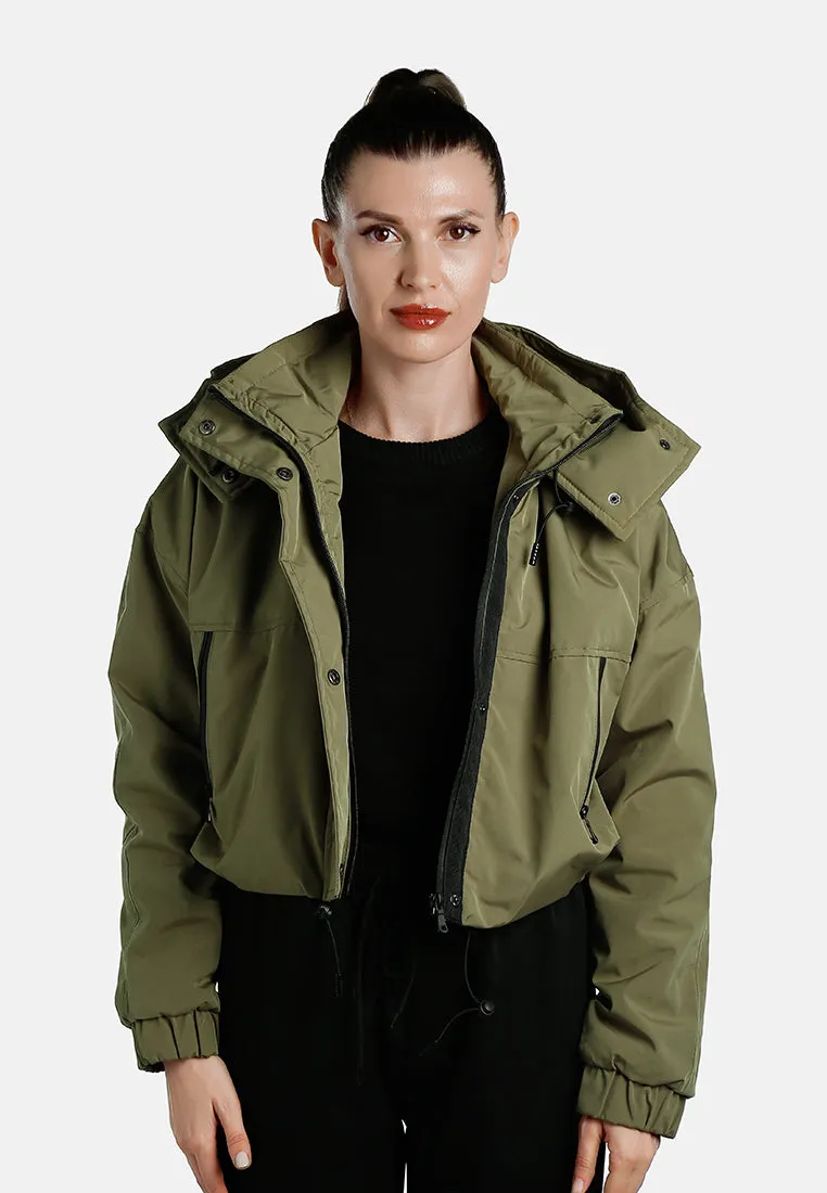 Drawstring Cropped Woven Jacket By RUW