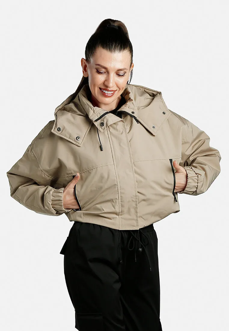Drawstring Cropped Woven Jacket By RUW