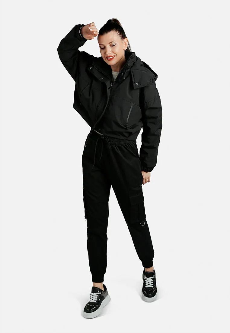 Drawstring Cropped Woven Jacket By RUW