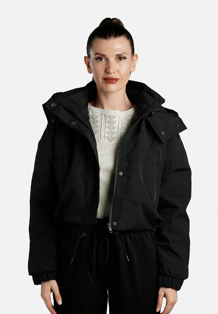 Drawstring Cropped Woven Jacket By RUW