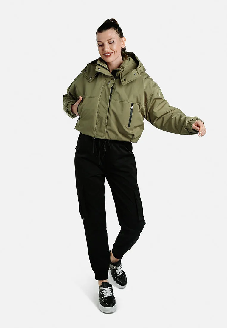 Drawstring Cropped Woven Jacket By RUW