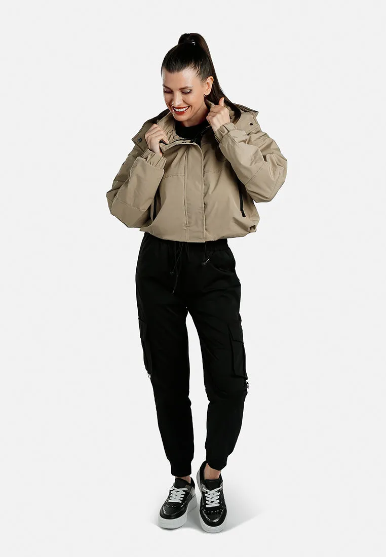 Drawstring Cropped Woven Jacket By RUW