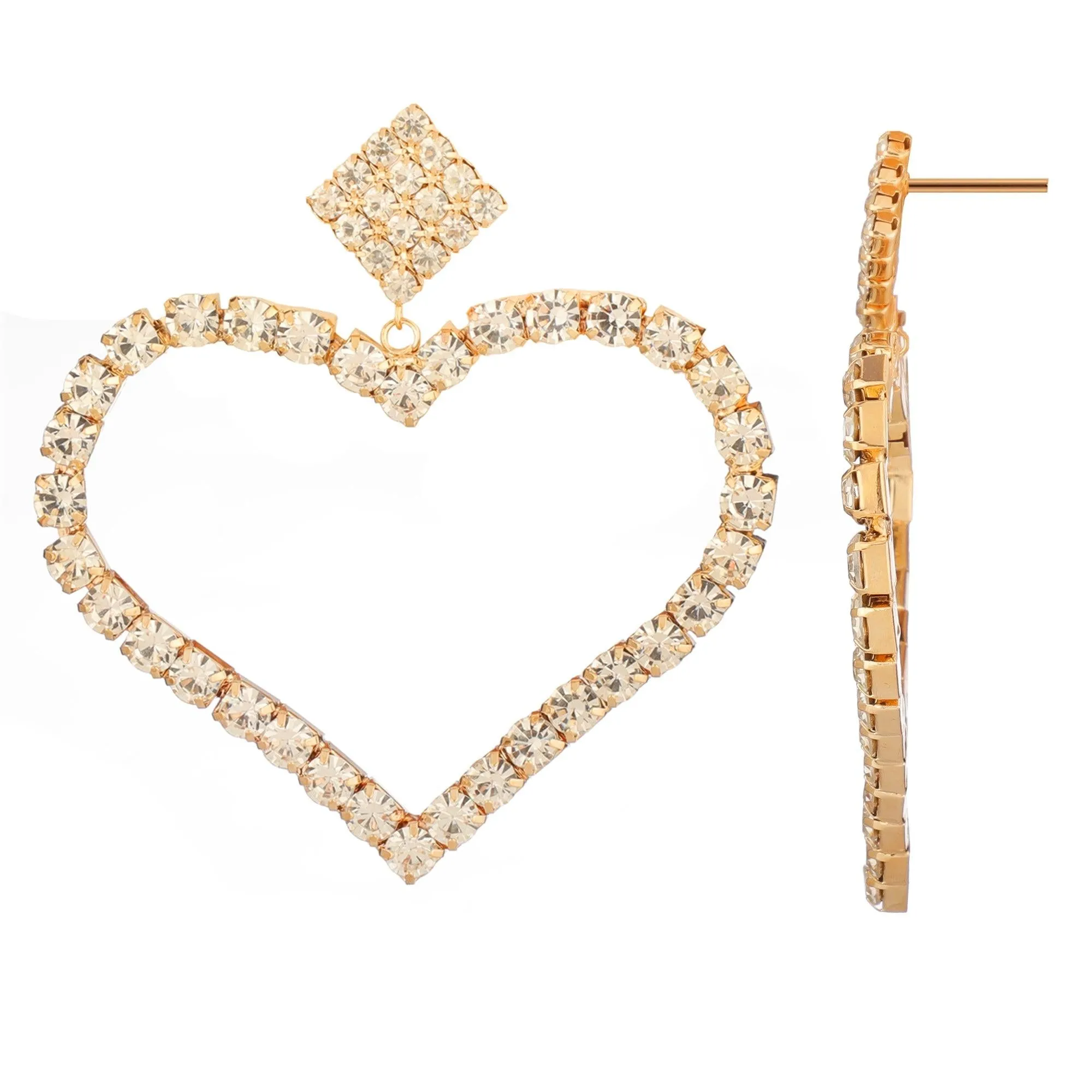 Embellished Golden Studded Heart Shaped Stud Earrings