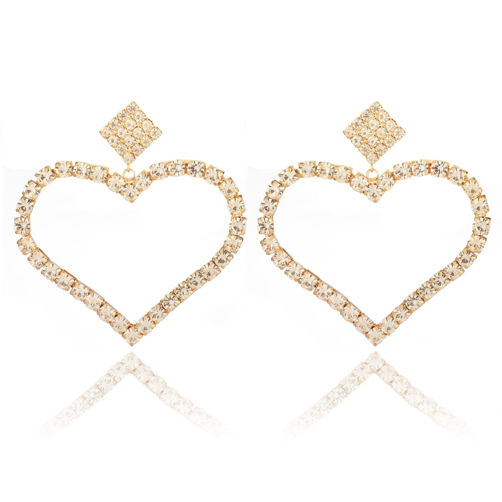 Embellished Golden Studded Heart Shaped Stud Earrings