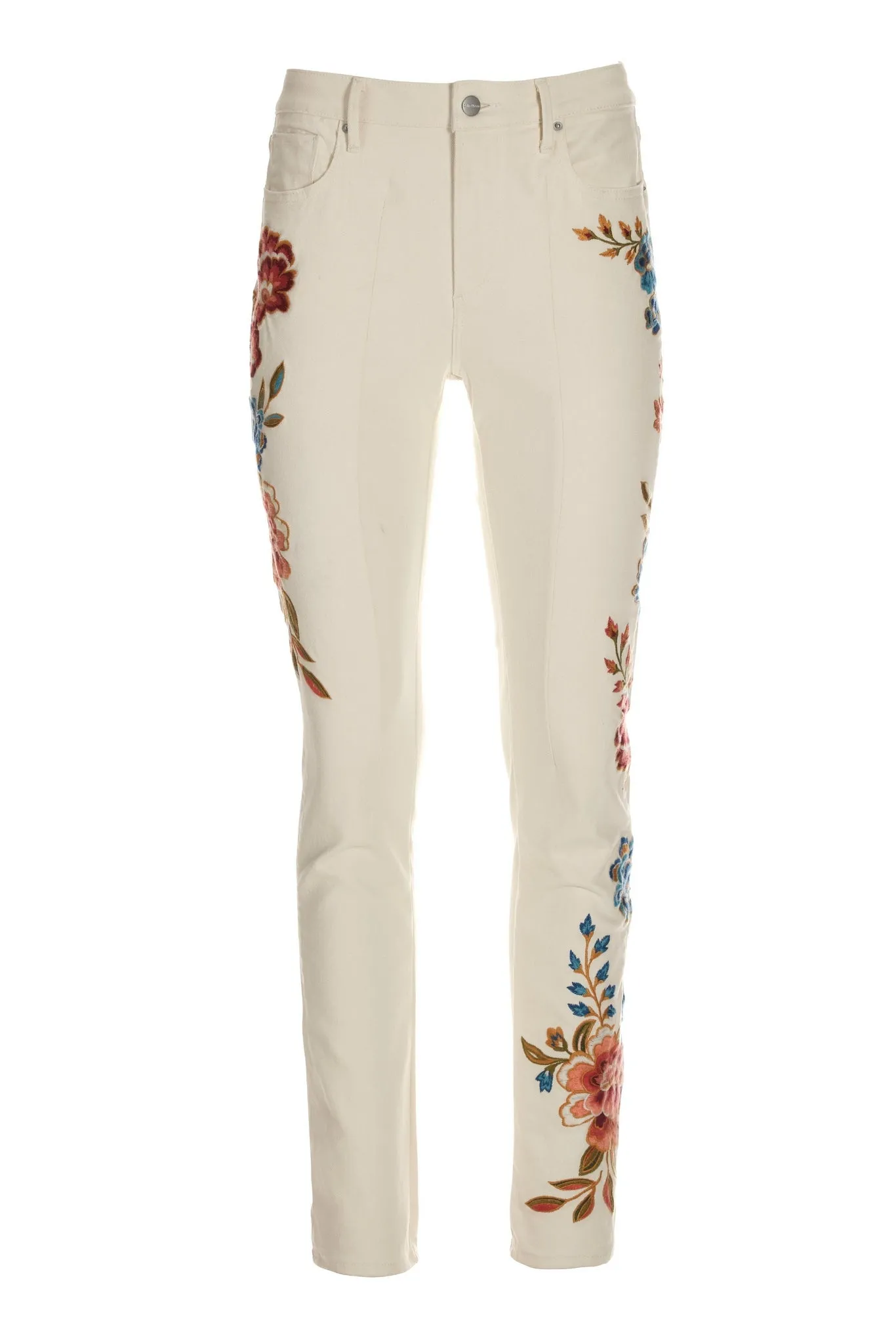 Embroidered Floral Slim Straight Leg Jean Off White Multi