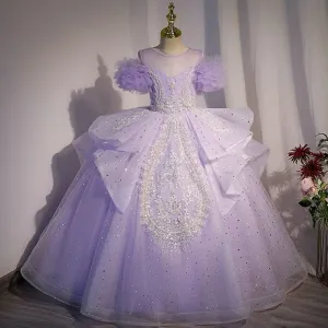 Enchanted Purple Princess Dress Shiny Silver Embroidered Ball Gown