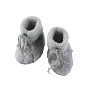 Engel  Baby booties with ribbon wool fleece, light gray melange