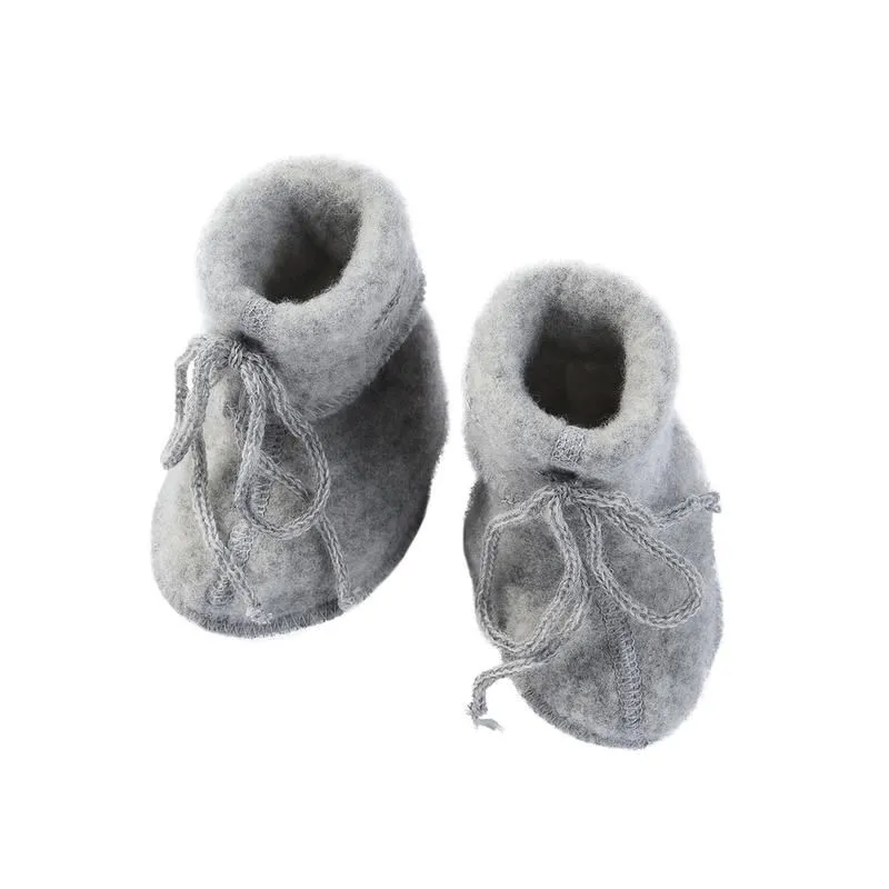 Engel  Baby booties with ribbon wool fleece, light gray melange