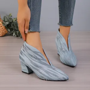 European and American V Cut Denim Booties for Women