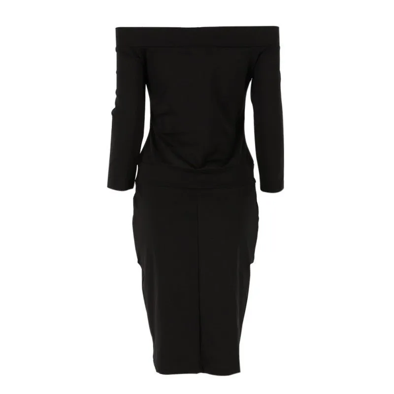 Fashion Club Clothing Summer Women Bodycon Dress Three Quarter Sleeve Slash Neck Dresses Casual Party Red Blue Black