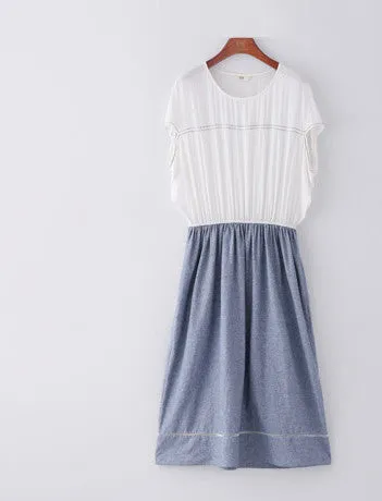 Fashion Women Summer Pencil Patchwork Long Dress High Waist Batwing Sleeve Loose Day and Night Casual Dress