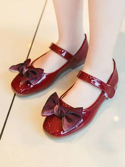 Girls Big Satin Bow Vegan Patent Leather Ballerina Flats By Liv and Mia