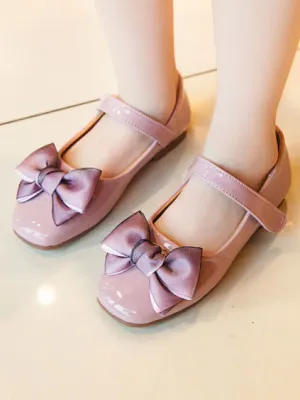 Girls Big Satin Bow Vegan Patent Leather Ballerina Flats By Liv and Mia