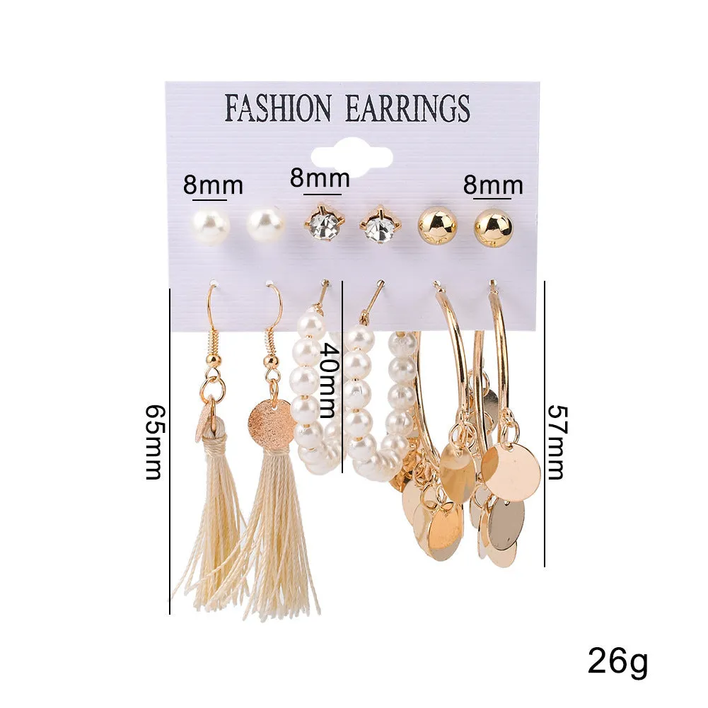 Gold Plated 6 Pair Hoop Drop and Pearl Stud Earrings