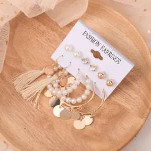 Gold Plated 6 Pair Hoop Drop and Pearl Stud Earrings