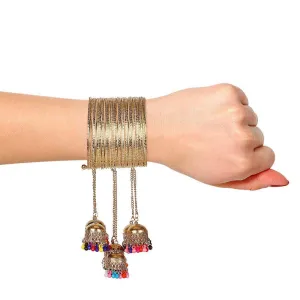 Golden Bangle Bracelet with Multicolor Bead Jhumki